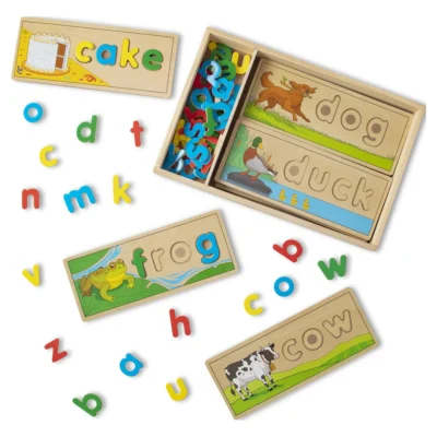 Wooden See & Spell, 8 Spelling Boards and 64 Letter Pieces