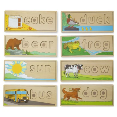 Wooden See & Spell, 8 Spelling Boards and 64 Letter Pieces